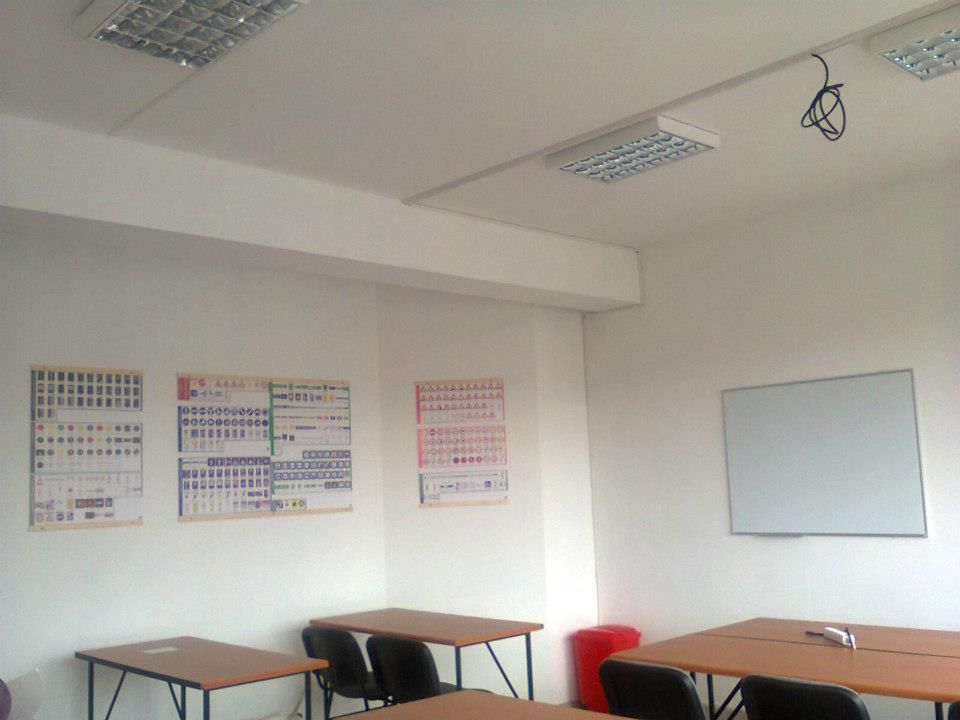 Učebňa s dopravnými značkami na stenách